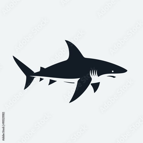 silhouette of a shark vector very simple and single shark silhouette white background