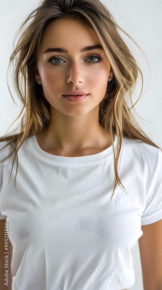 portrait of a beautiful young woman in a white t-shirt portrait of a beautiful young woman in a white t-shirt
