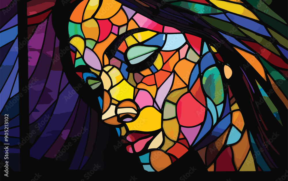 Stained glass art girl vector psychedelic art design women