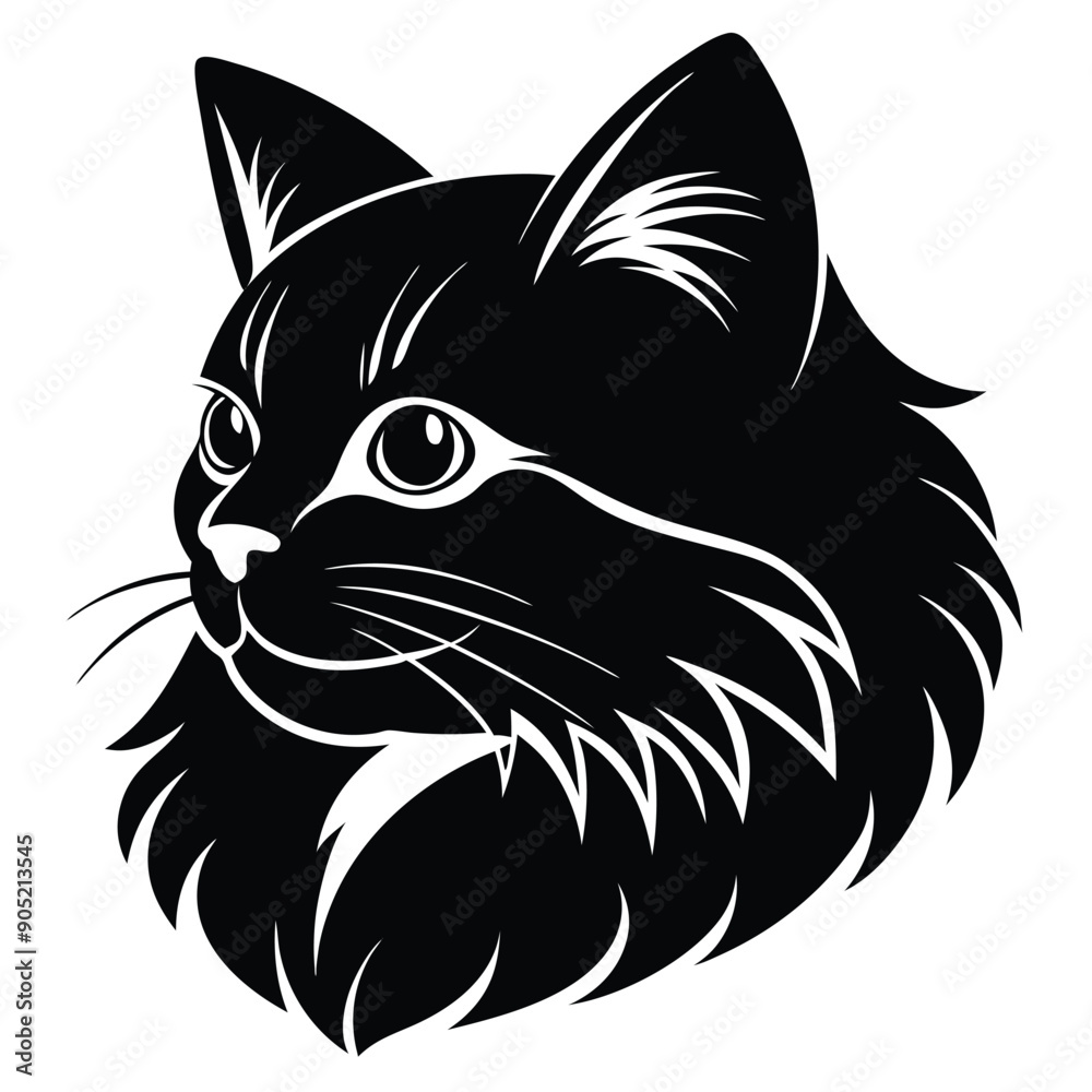 Obraz premium logo of persiana cat face, side view, silhouette, black and white, white background