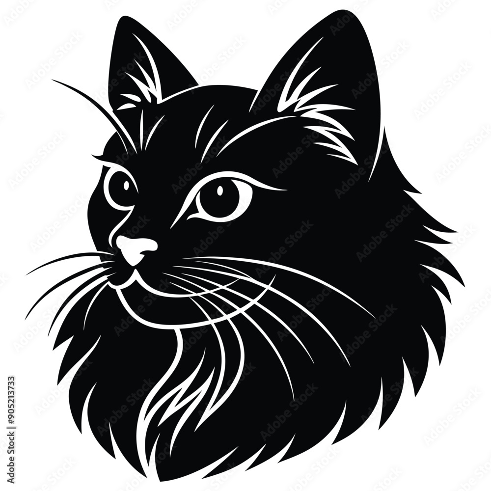 Obraz premium logo of persiana cat face, side view, silhouette, black and white, white background