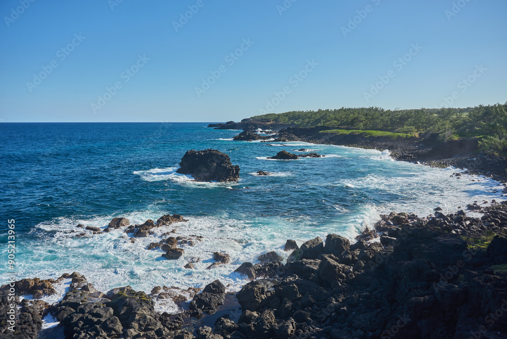 Coastline rock formations on the south part of Mauritius island, Le Souffleur, Pont Naturel, Africa Coastline rock formations on the south part of Mauritius island, Le Souffleur, Pont Naturel, Africa
