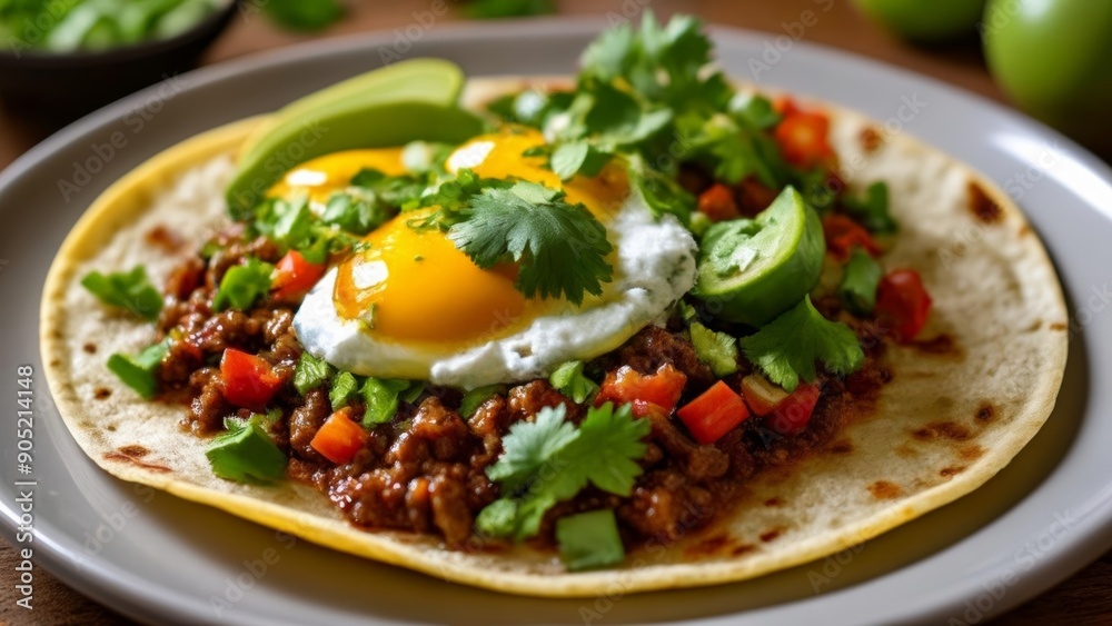 Delicious Mexican breakfast with sunnysideup egg Delicious Mexican breakfast with sunnysideup egg