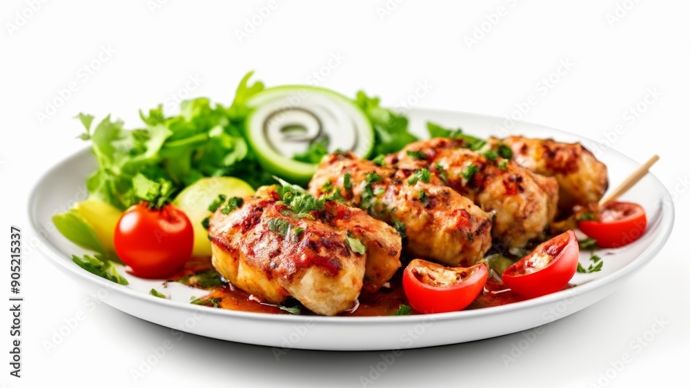 Deliciously grilled skewers with fresh vegetables ready to be savored Deliciously grilled skewers with fresh vegetables ready to be savored