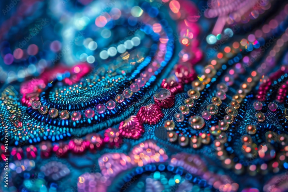 Zoom in on the intricate texture of a beaded embroidery material. Hyper realistic. Shot with canon 5d Mark III --ar 3:2 --style raw Job ID: e882d1e2-f3d1-4d1b-bd29-9729f7352e29 Zoom in on the intricate texture of a beaded embroidery material. Hyper realistic. Shot with canon 5d Mark III --ar 3:2 --style raw Job ID: e882d1e2-f3d1-4d1b-bd29-9729f7352e29
