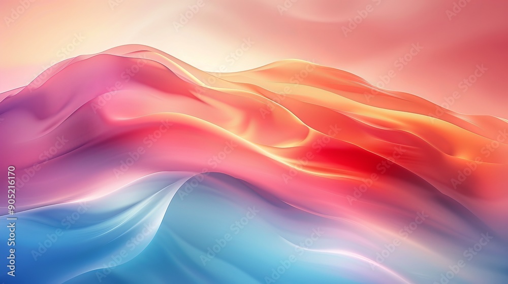 Fototapeta premium Colorful Abstract Waves in Vibrant Shades of Red and Blue at Dawn