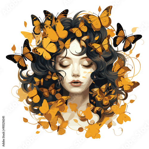 young girl hair made of butterflies international women's day greeting card