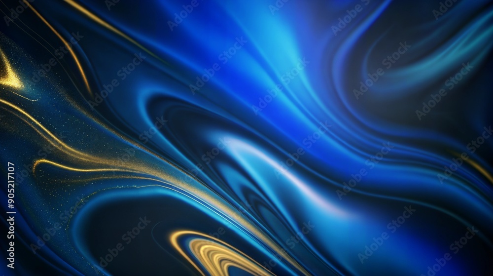 Fototapeta premium Marble texture with blue and gold swirls, merging azure waves and shimmering golden flows in liquid motion.