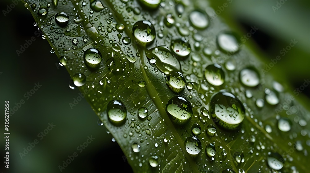 Close-up of water droplets on a green leaf