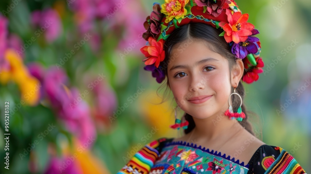 Girl in traditional Mexican attire, showcasing vibrant cultural clothing. Girl in traditional Mexican attire, showcasing vibrant cultural clothing.