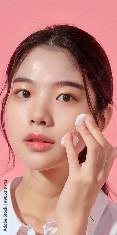 Beautiful Asian Woman Applying Cream on her Face Beautiful Asian Woman Applying Cream on her Face