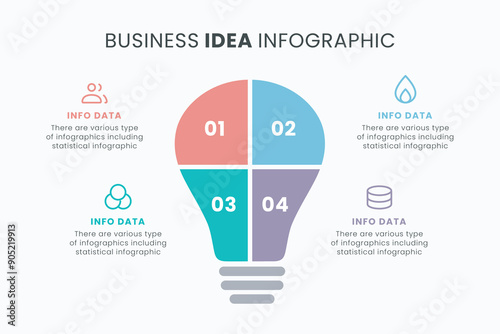 Vector idea light bulb infographic template for growth diagram, graph, presentation, chart. Business startup idea lamp concept with 4 options