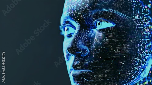 rendering of an abstract digital human face. Big data or security concept based on artificial intelligence.