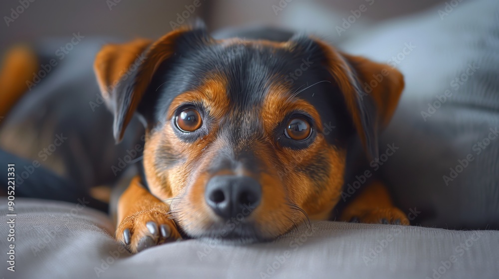 Adorable Dog Relaxing Comfortably on a Soft Couch in a Cozy Living Room