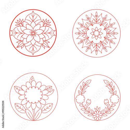 Round Floral Greeting Card Vector – Elegant Botanical Design.
