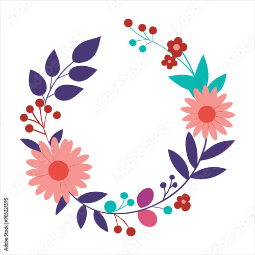 Round Floral Greeting Card Vector – Elegant Botanical Design.