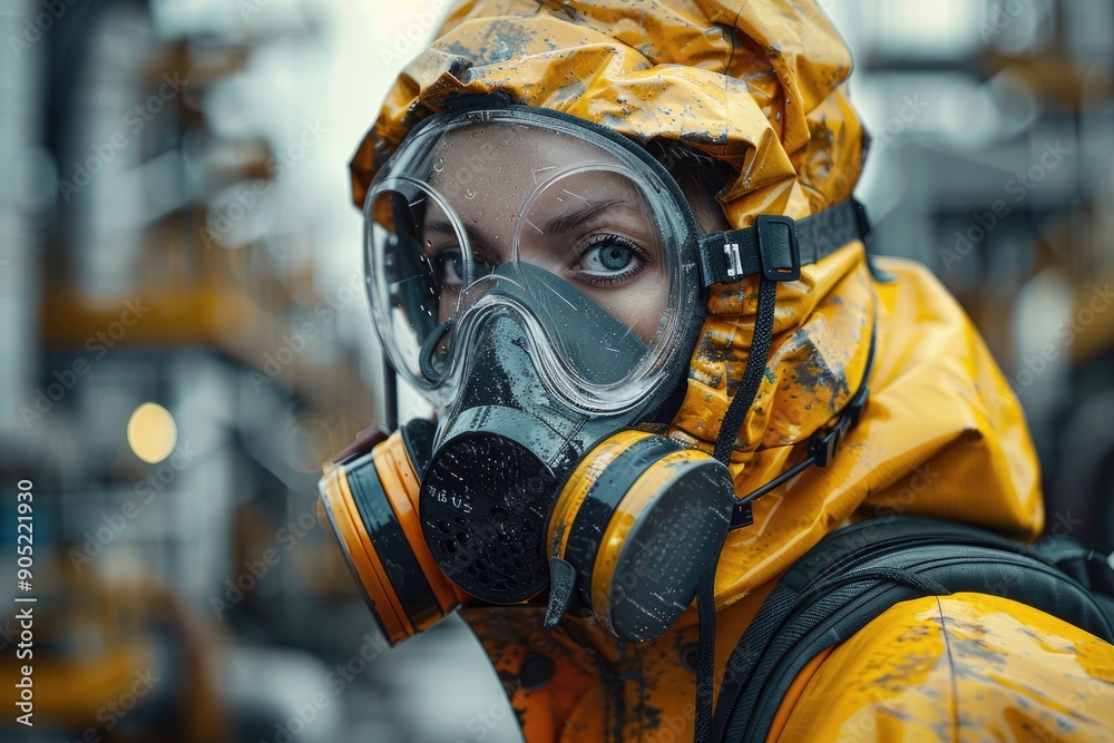 Worker protective gear handling hazardous materials emphasizing safety protocols factory Worker protective gear handling hazardous materials emphasizing safety protocols factory