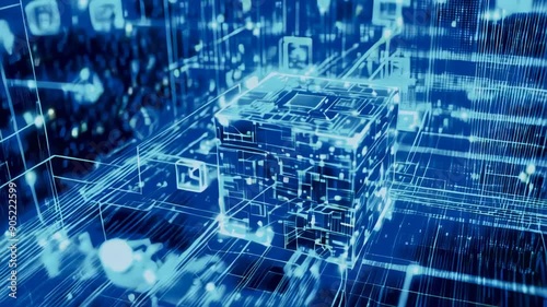 Digital Cube Circle Rotation, Technology and , Digital Data Network and Block chain Connection, Abstract Background