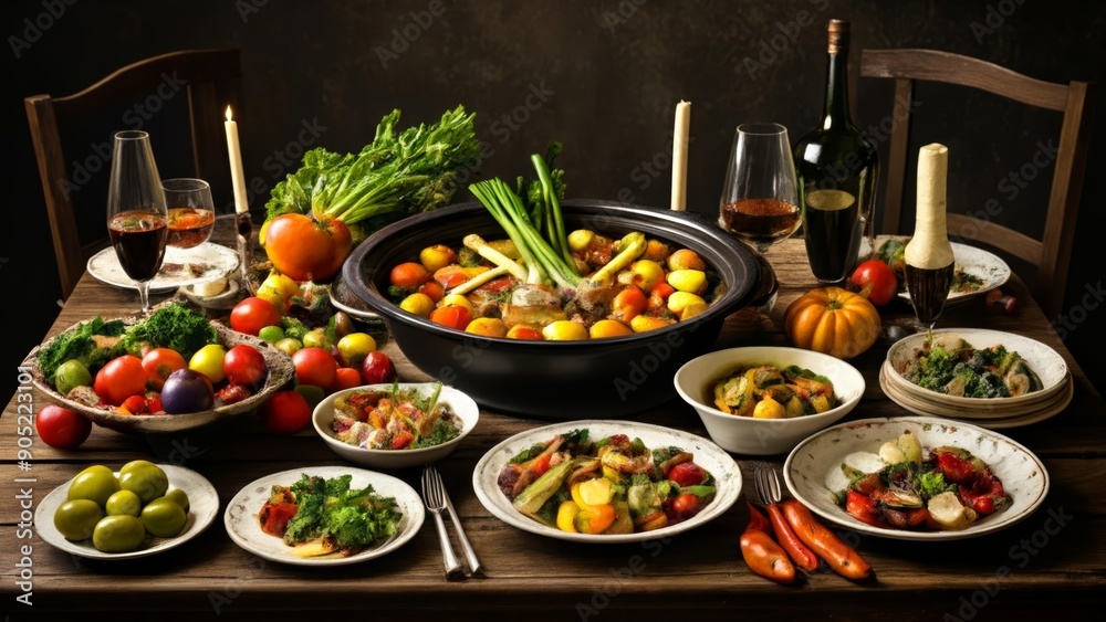 A feast of fresh produce and healthy dishes ready to be enjoyed A feast of fresh produce and healthy dishes ready to be enjoyed