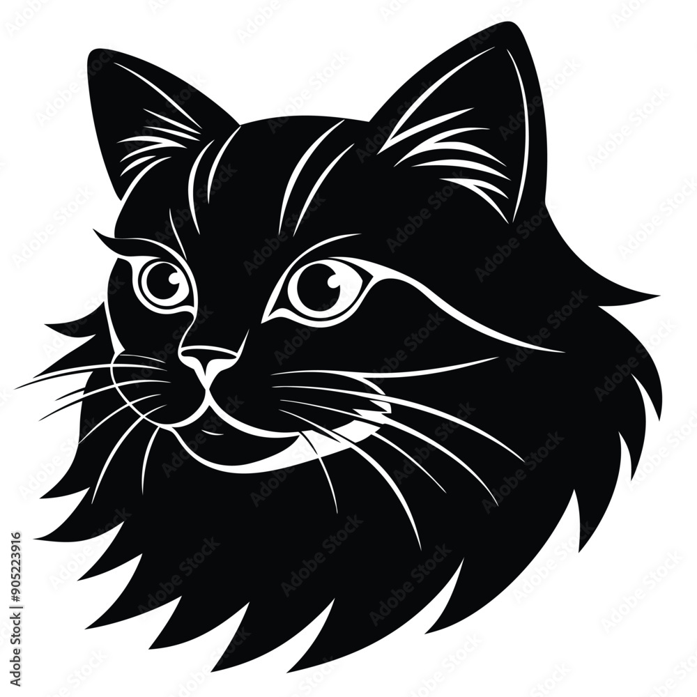 logo of persiana cat face, side view, silhouette, black and white, white background logo of persiana cat face, side view, silhouette, black and white, white background