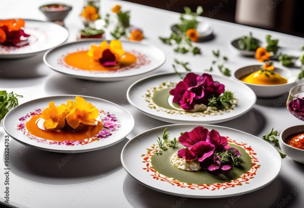 artfully poured sauces pristine white plates showcasing culinary mastery elegant presentation, gourmet, cuisine, food, artistry, elegance, design, texture