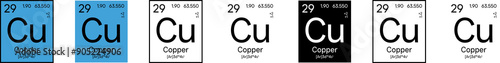 Copper (Cuprum) Element Symbol with Additional Info | Part of the Periodic Table of Elements Kit | High-Res, 7 Design Styles, Isolated on Transparent Background