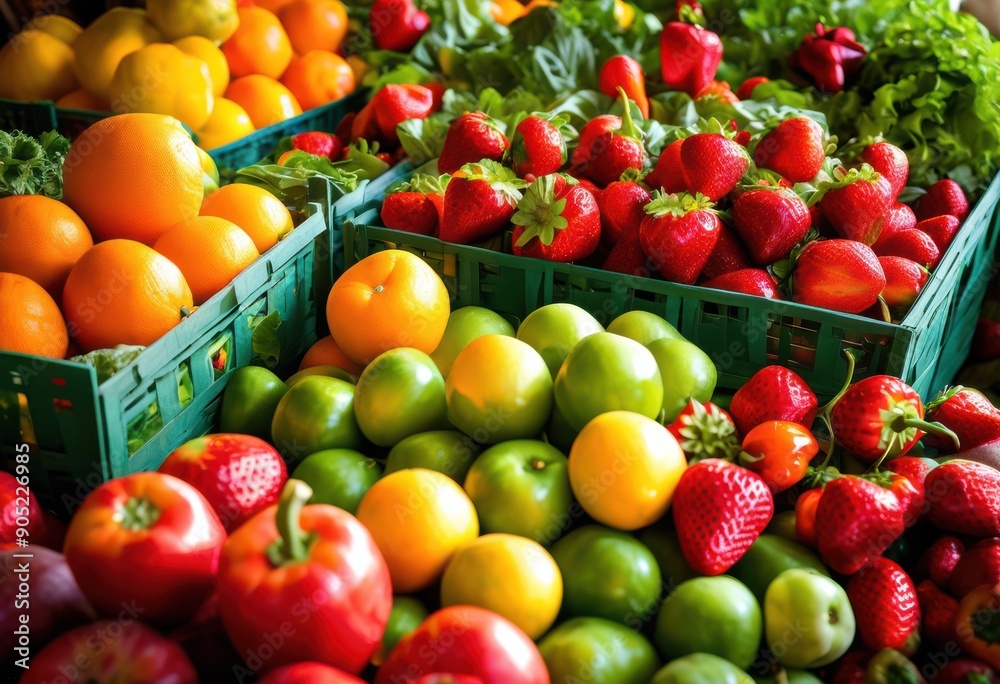 bright colorful display fresh fruits vegetables bathed sunlight vibrant hues highlighting their natural beauty, brightness, illumination, garden, harvest bright colorful display fresh fruits vegetables bathed sunlight vibrant hues highlighting their natural beauty, brightness, illumination, garden, harvest