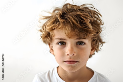 Portrait of a Young Boy with Curly Hair and Brown Eyes