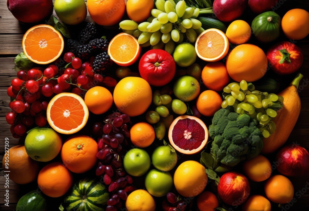 vibrant aerial view assorted fresh fruits vegetables showcasing colorful variety natural beauty, berries, broccoli, carrot, cherry, citrus, cucumber vibrant aerial view assorted fresh fruits vegetables showcasing colorful variety natural beauty, berries, broccoli, carrot, cherry, citrus, cucumber