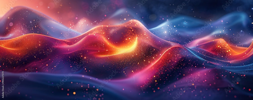 Abstract Glittering Landscape with Red, Orange, and Blue Hues Abstract Glittering Landscape with Red, Orange, and Blue Hues