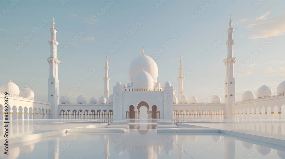 Obraz premium A futuristic cityscape with a beautifully intricate mosque as its centerpiece