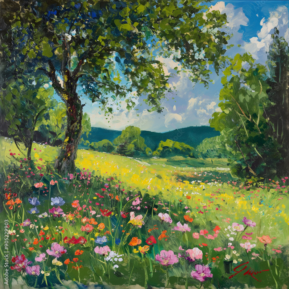 Fototapeta premium spring landscape with flowers