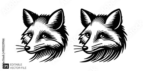 fox head black and white vector clip art silhouette graphic design