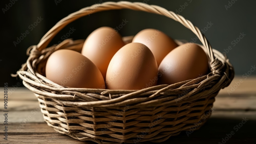Freshly laid eggs in a rustic basket Freshly laid eggs in a rustic basket
