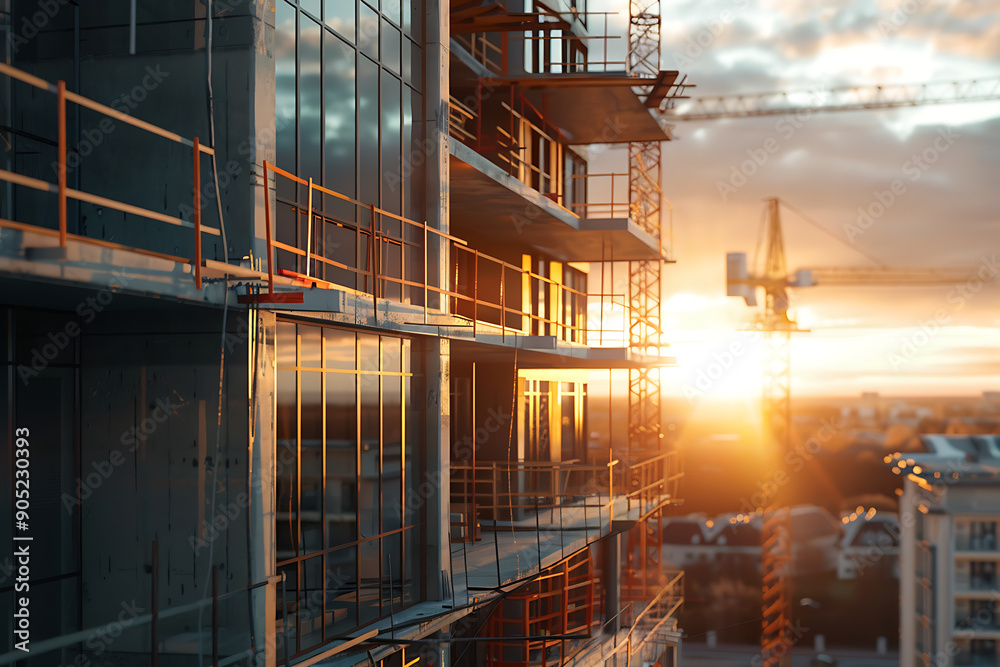 Obraz premium An illustration depicting various aspects of real estate, featuring residential buildings, commercial properties, and construction sites. The scene highlights the diversity of the real estate market,