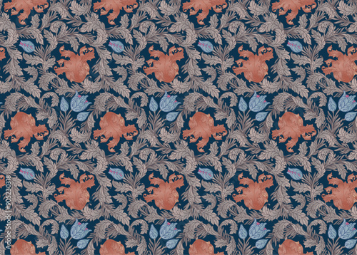 Floral vintage seamless pattern for retro wallpapers, textiles, designs. Enchanted Vintage Flowers. Arts and Crafts movement inspired.