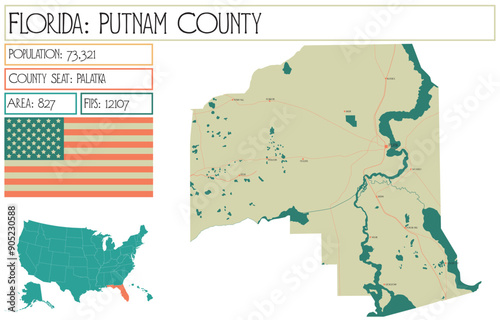 Large and detailed map of Putnam County in Florida USA. photo