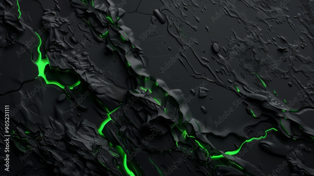 Fototapeta premium A unique and vibrant green and black background with striking illustrative cracks and crevices
