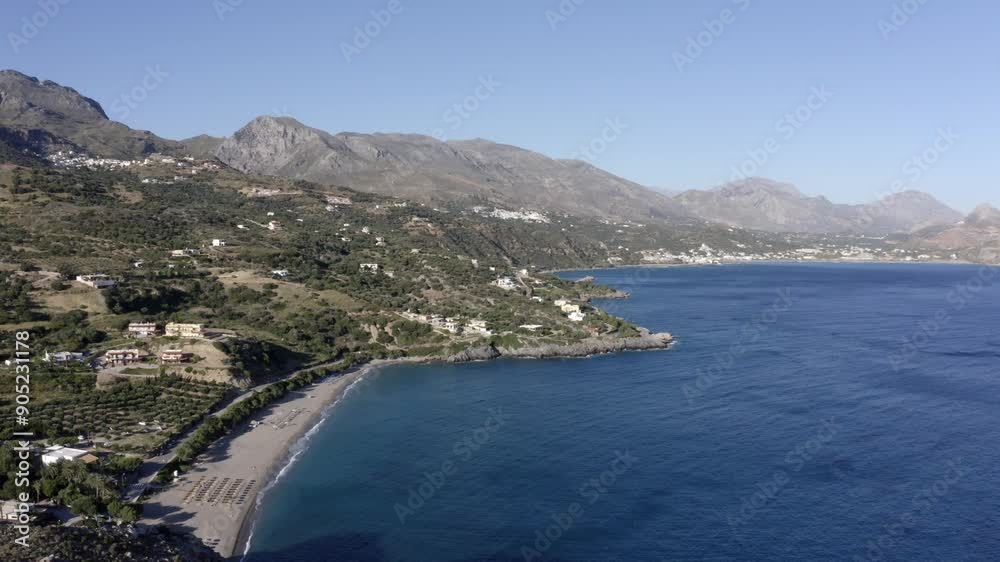 Drone flight over the coastal landscape of Plakias, Crete, Greece Drone flight over the coastal landscape of Plakias, Crete, Greece