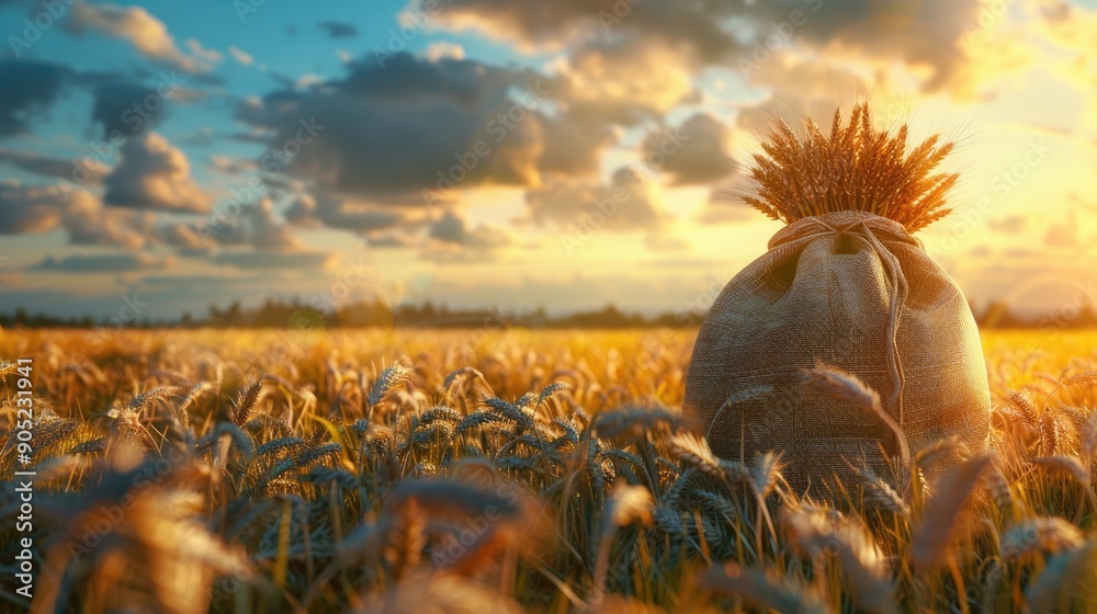 Fototapeta premium Wheat field and turkish lira money bag Agroindustry business Starvation and famine Investments in agricultural complex Profit buy deal Food security and fight against hunger Stock market futures
