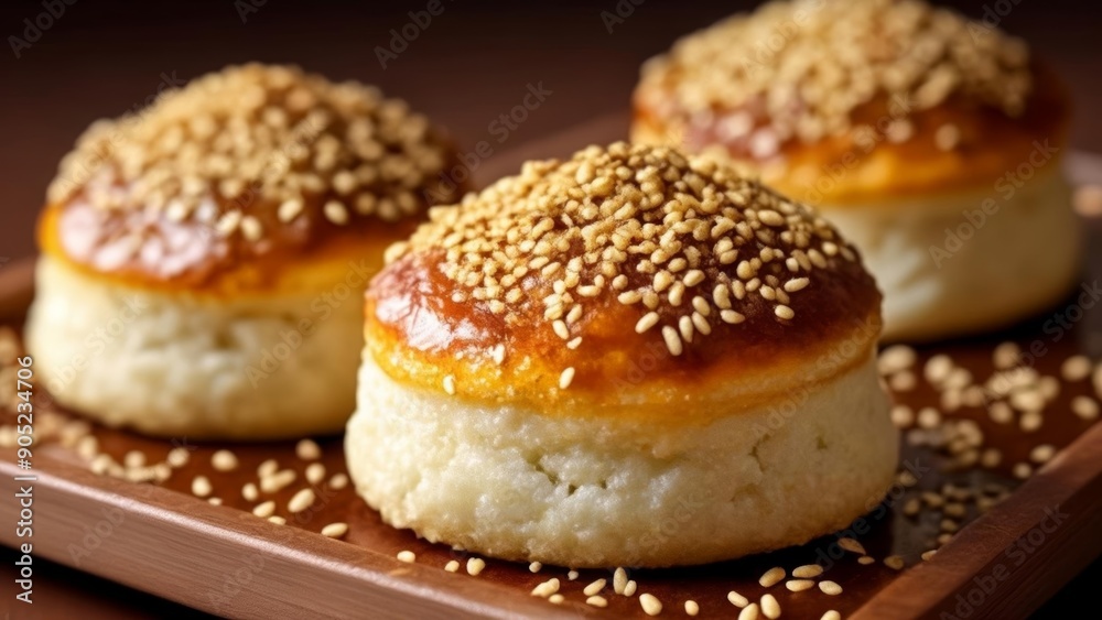 Deliciously baked bread rolls with sesame seeds Deliciously baked bread rolls with sesame seeds
