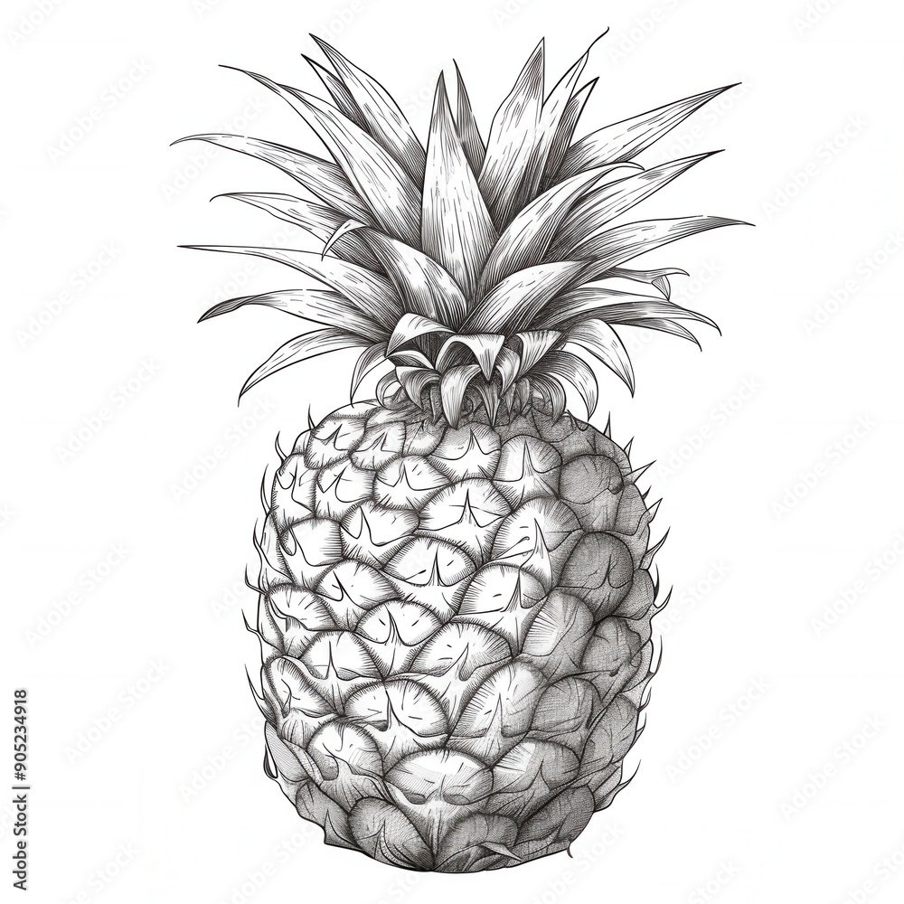 Obraz premium Line art drawing of pineapple