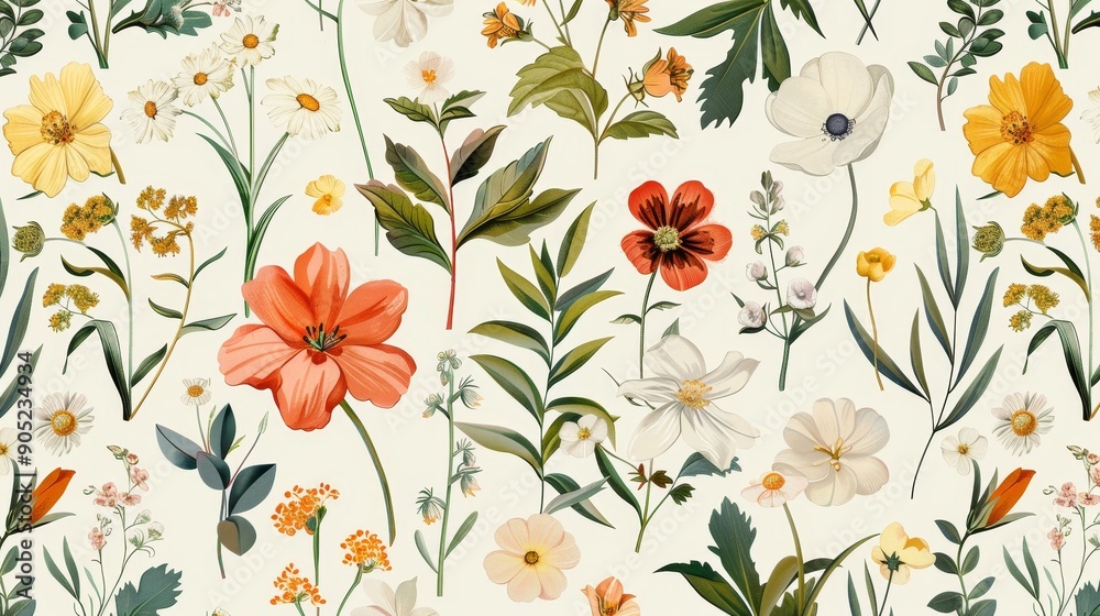 Seamless Pattern Background Featuring a Collection of Flowers Seamless Pattern Background Featuring a Collection of Flowers