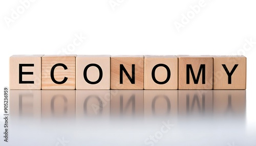 Word "ECONOMY", wooden cubes with the inscription written with cube.