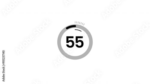 Circle countdown timer one minute animation from 60 to 0 second animation on white background. 4K Video 