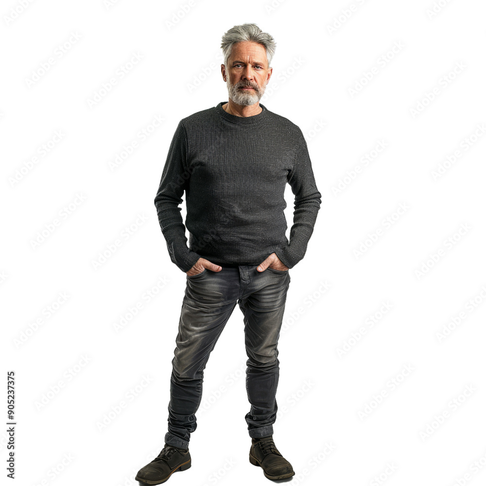 Portrait of a confident mature man with grey hair and beard standing on white background Portrait of a confident mature man with grey hair and beard standing on white background