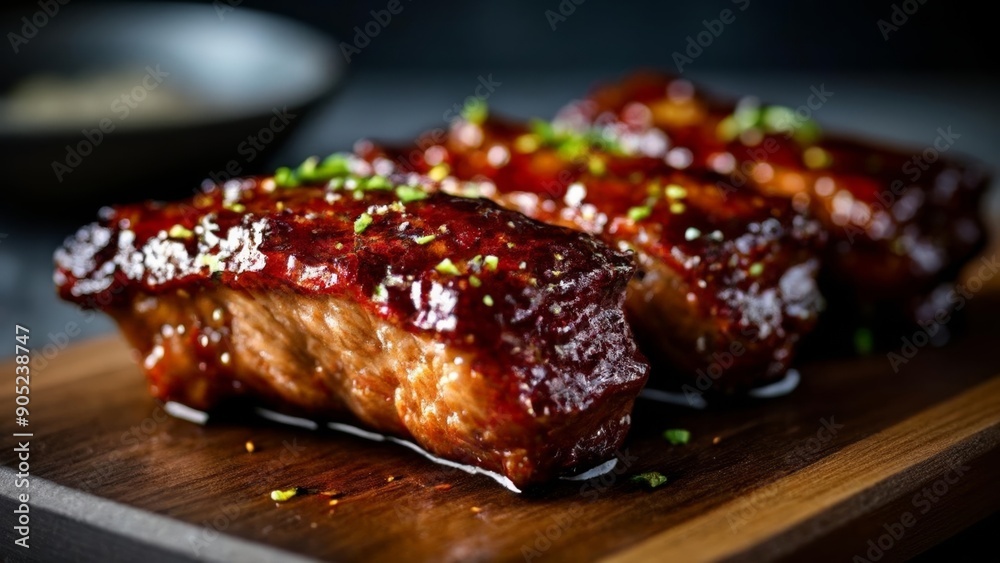 Deliciously glazed ribs ready to be savored Deliciously glazed ribs ready to be savored
