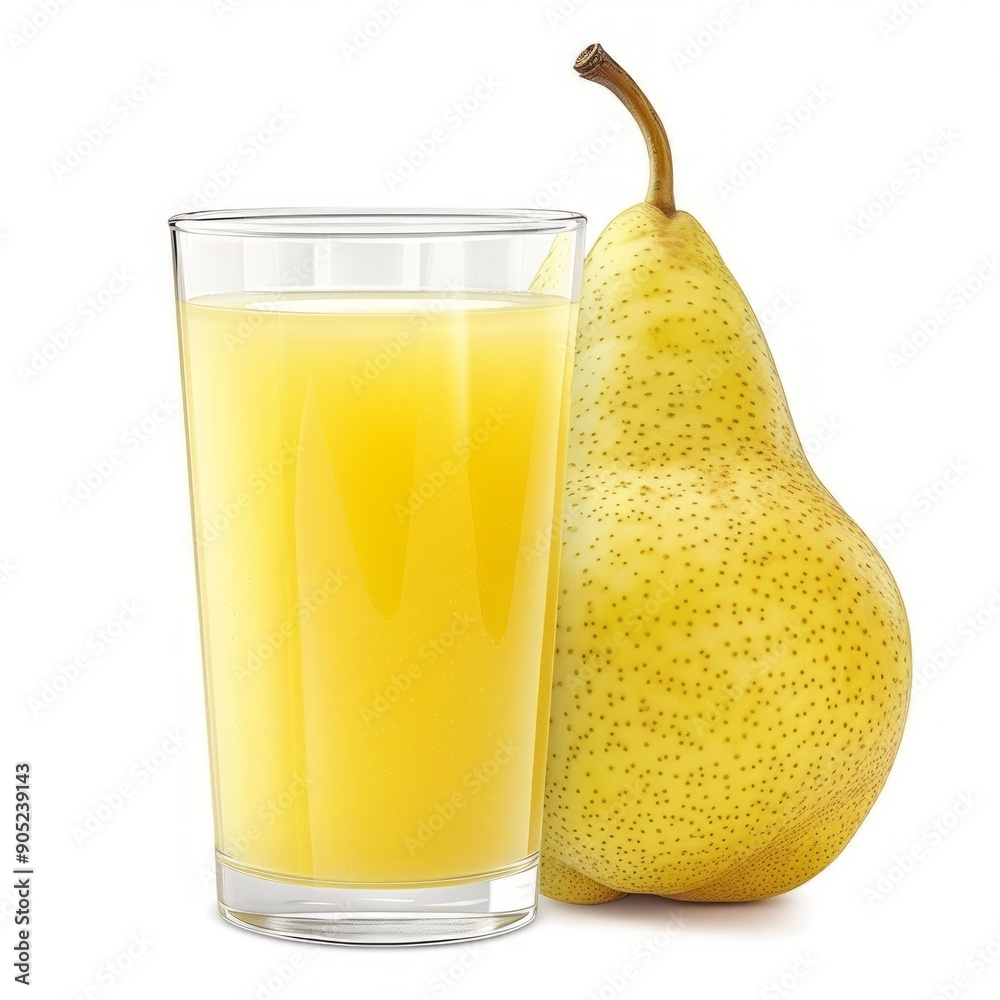 Medium shot of Glass of pear uice near the blueberry, isolated on a white background, Medium shot of Glass of pear uice near the blueberry, isolated on a white background,