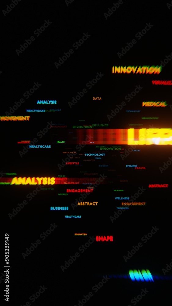 Neon Words Related to Modern Life on a Dark Background.. Neon Words Related to Modern Life on a Dark Background..