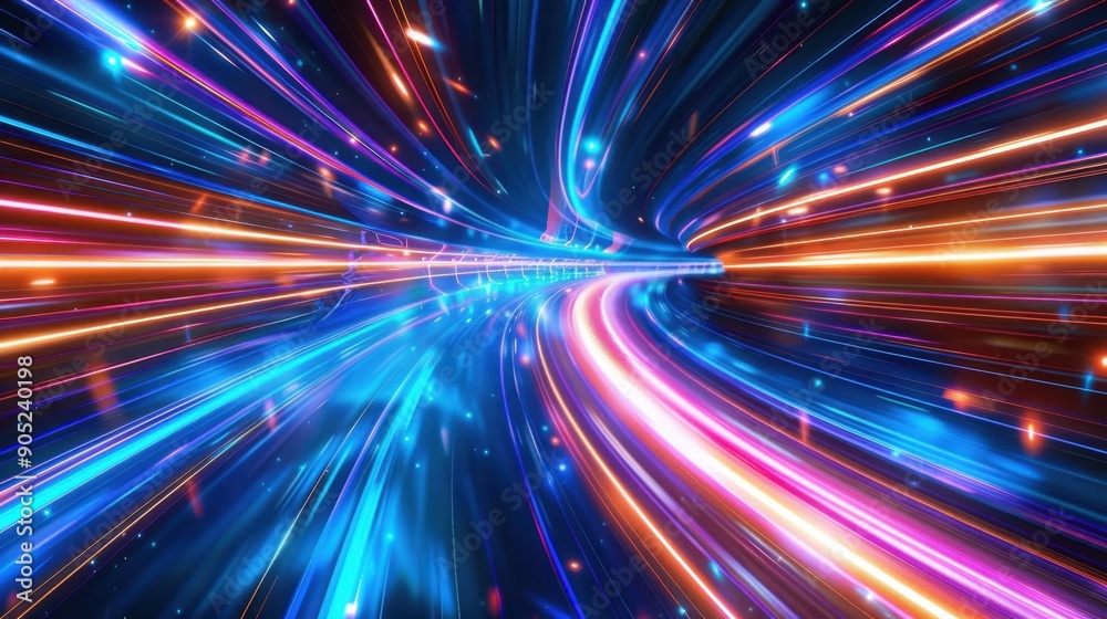 Hyperspeed Light Trails in Colorful Neon Tunnel Hyperspeed Light Trails in Colorful Neon Tunnel